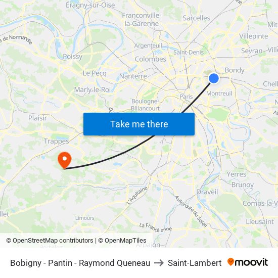 Bobigny - Pantin - Raymond Queneau to Saint-Lambert map