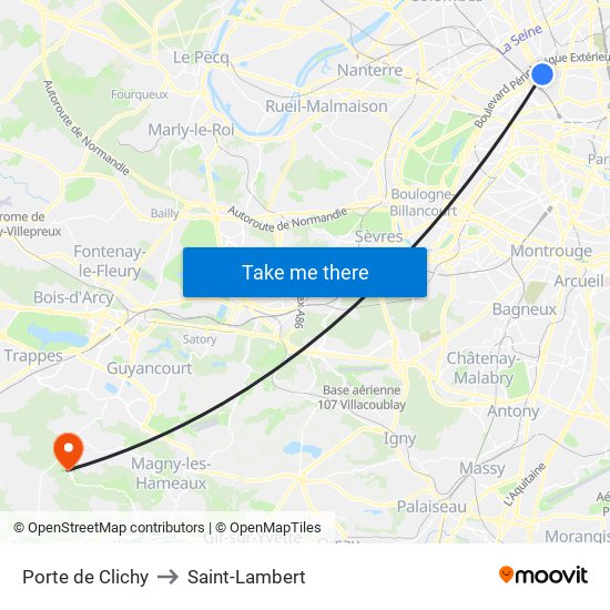 Porte de Clichy to Saint-Lambert map