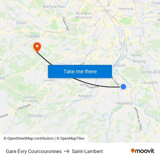 Gare Évry Courcouronnes to Saint-Lambert map