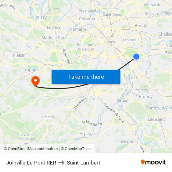 Joinville-Le-Pont RER to Saint-Lambert map