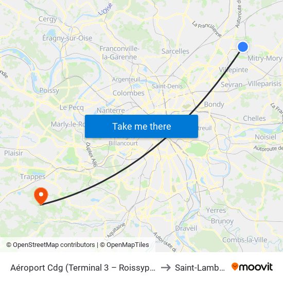 Aéroport Cdg (Terminal 3 – Roissypôle) to Saint-Lambert map