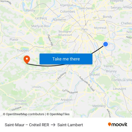 Saint-Maur – Créteil RER to Saint-Lambert map