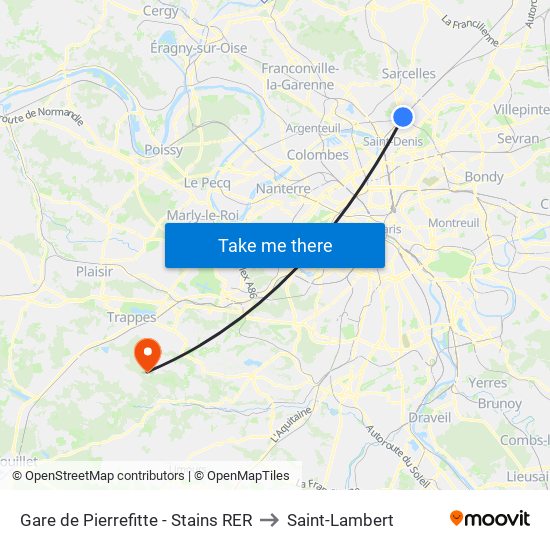 Gare de Pierrefitte - Stains RER to Saint-Lambert map