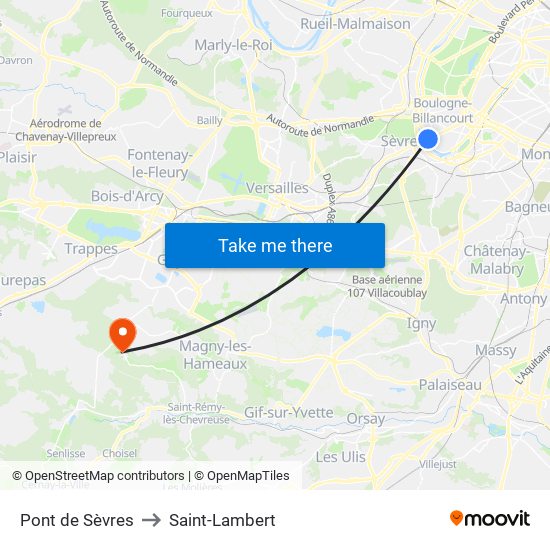 Pont de Sèvres to Saint-Lambert map