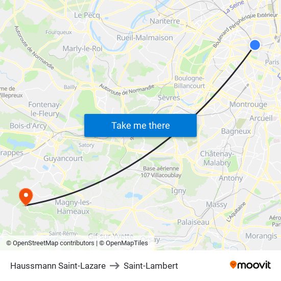 Haussmann Saint-Lazare to Saint-Lambert map