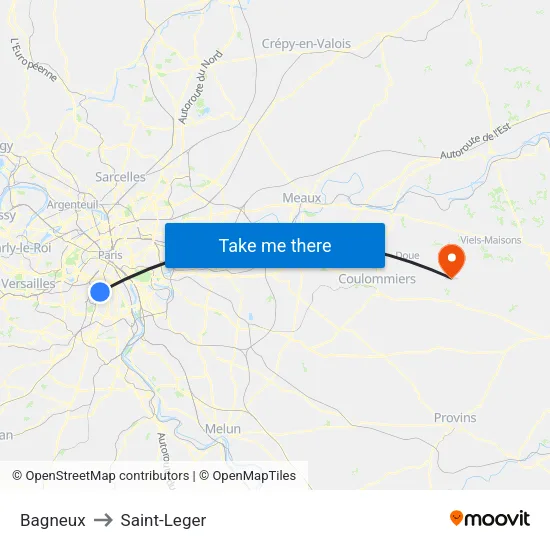 Bagneux to Saint-Leger map