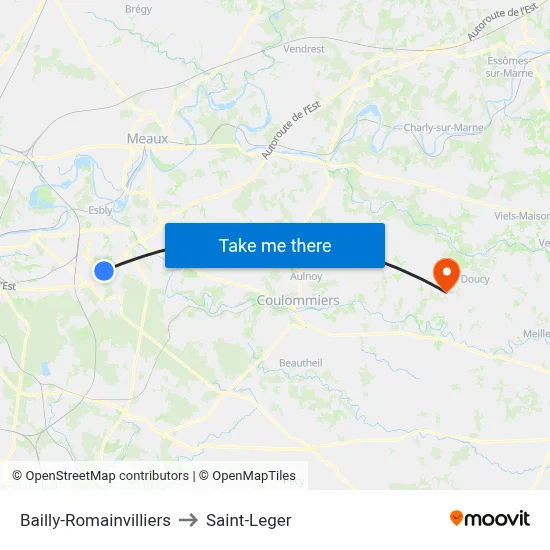 Bailly-Romainvilliers to Saint-Leger map