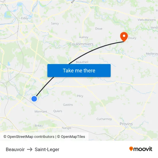Beauvoir to Saint-Leger map