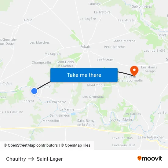 Chauffry to Saint-Leger map