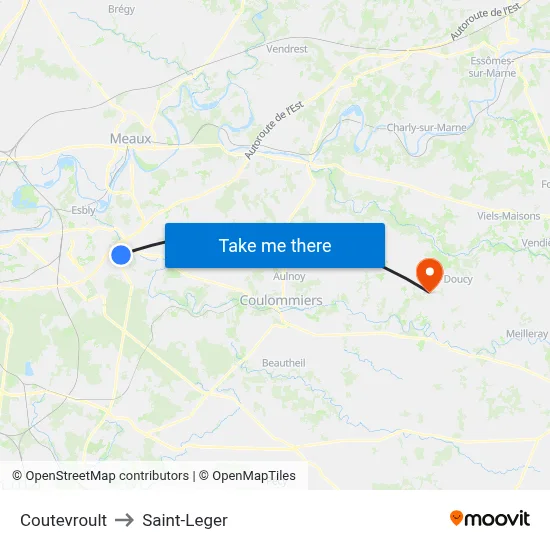 Coutevroult to Saint-Leger map