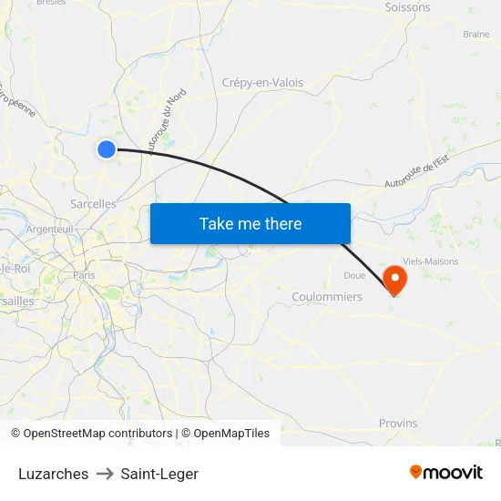 Luzarches to Saint-Leger map