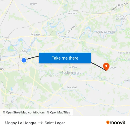 Magny-Le-Hongre to Saint-Leger map