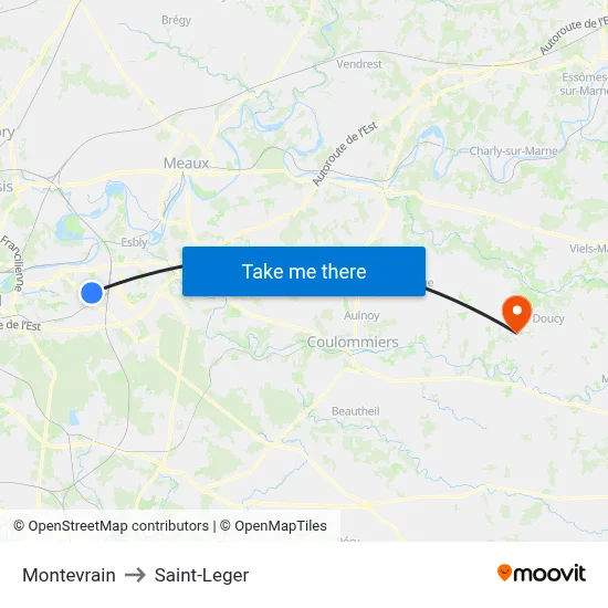 Montevrain to Saint-Leger map