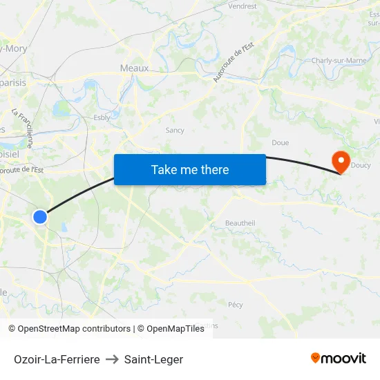 Ozoir-La-Ferriere to Saint-Leger map