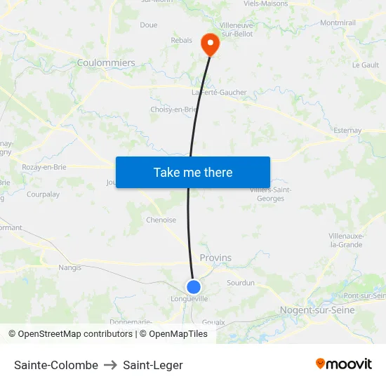 Sainte-Colombe to Saint-Leger map