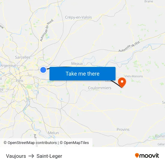 Vaujours to Saint-Leger map