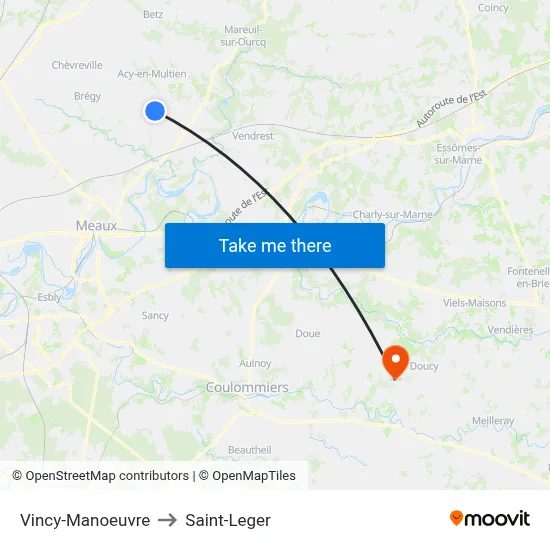 Vincy-Manoeuvre to Saint-Leger map