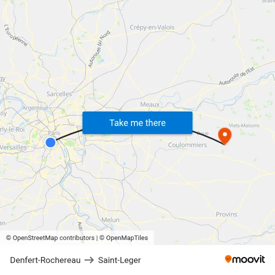 Denfert-Rochereau to Saint-Leger map