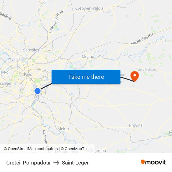 Créteil Pompadour to Saint-Leger map