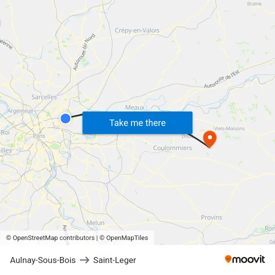 Aulnay-Sous-Bois to Saint-Leger map
