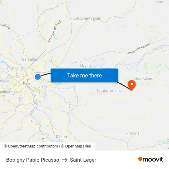 Bobigny Pablo Picasso to Saint-Leger map