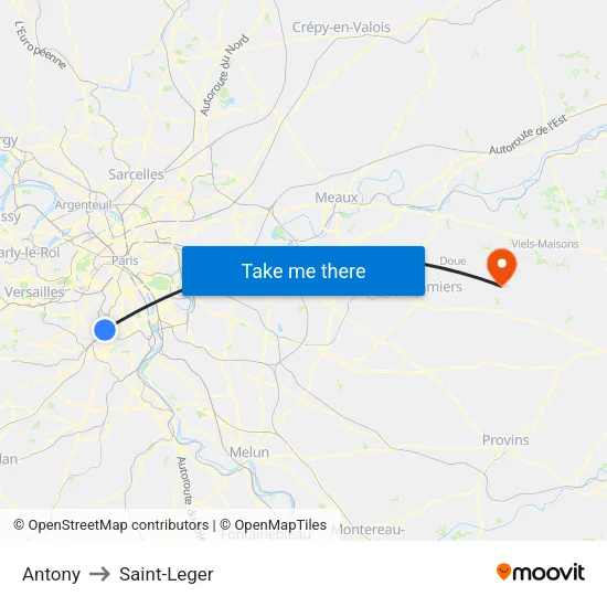 Antony to Saint-Leger map