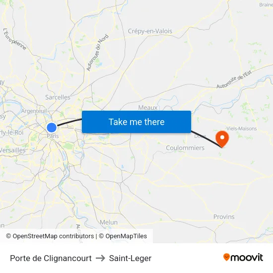 Porte de Clignancourt to Saint-Leger map