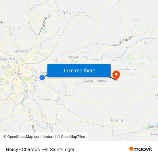 Noisy - Champs to Saint-Leger map