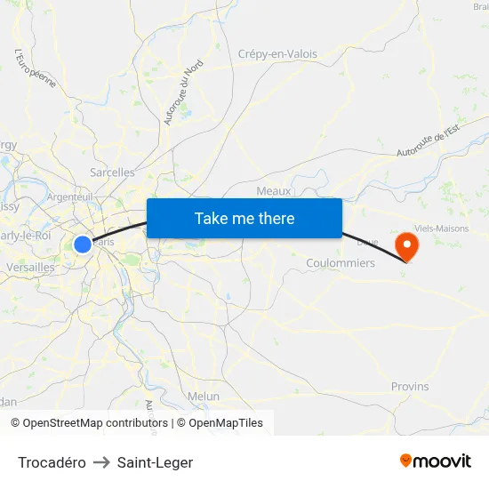 Trocadéro to Saint-Leger map
