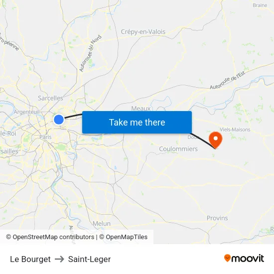 Le Bourget to Saint-Leger map
