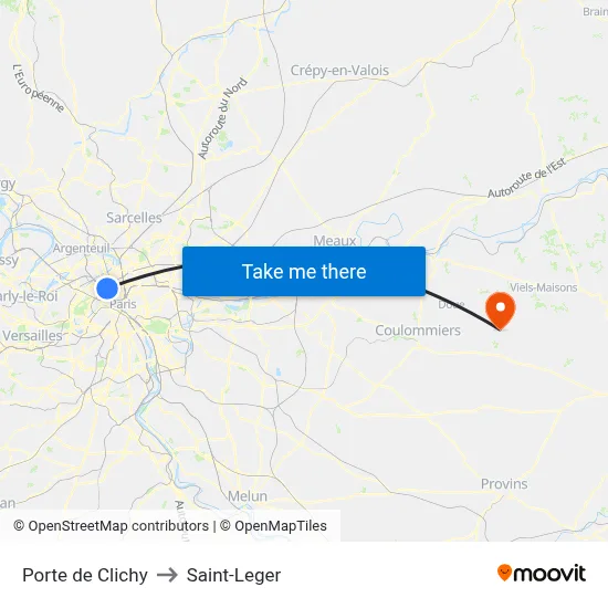 Porte de Clichy to Saint-Leger map