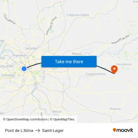 Pont de L'Alma to Saint-Leger map