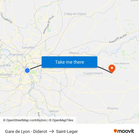 Gare de Lyon - Diderot to Saint-Leger map