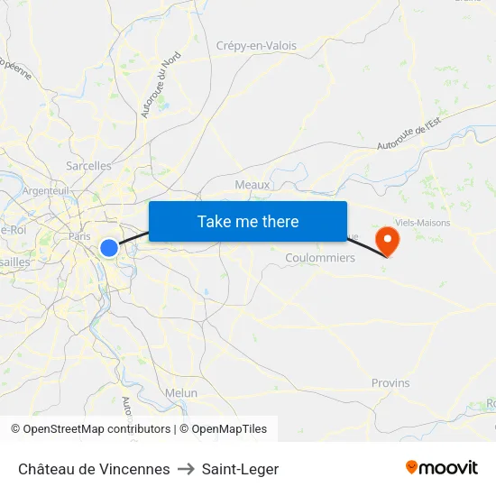 Château de Vincennes to Saint-Leger map