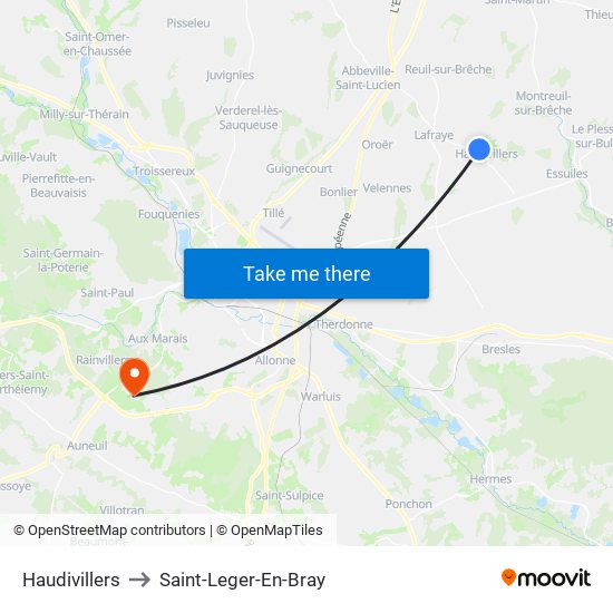 Haudivillers to Saint-Leger-En-Bray map