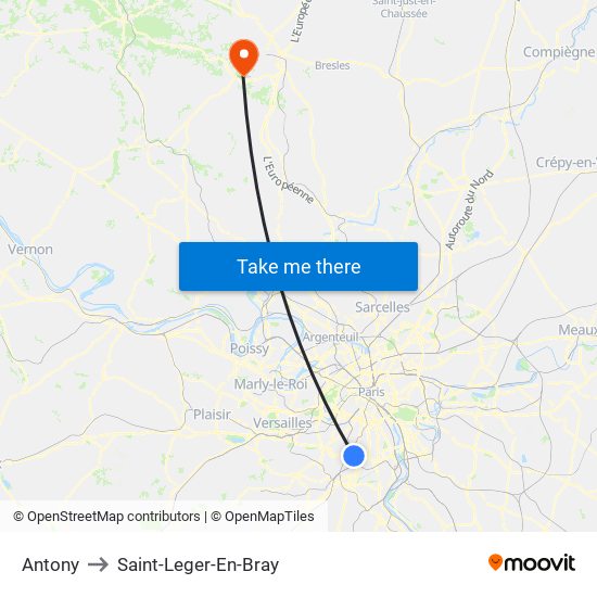 Antony to Saint-Leger-En-Bray map