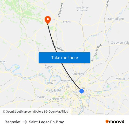 Bagnolet to Saint-Leger-En-Bray map