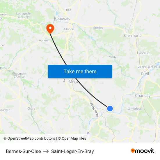 Bernes-Sur-Oise to Saint-Leger-En-Bray map