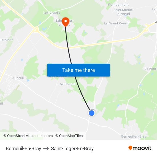 Berneuil-En-Bray to Saint-Leger-En-Bray map