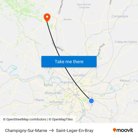 Champigny-Sur-Marne to Saint-Leger-En-Bray map