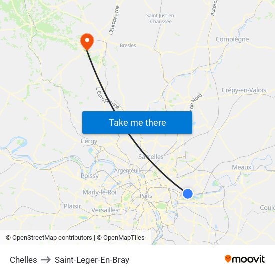 Chelles to Saint-Leger-En-Bray map