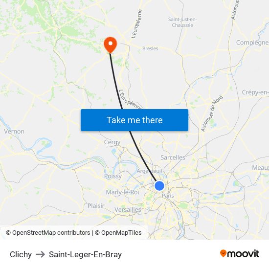 Clichy to Saint-Leger-En-Bray map