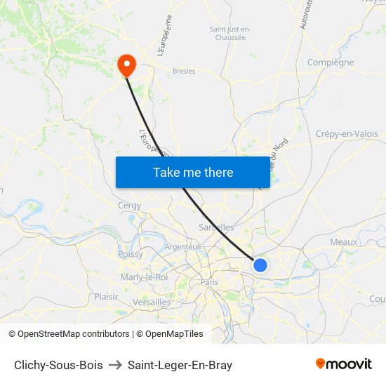 Clichy-Sous-Bois to Saint-Leger-En-Bray map