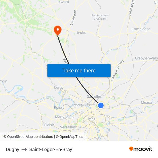 Dugny to Saint-Leger-En-Bray map