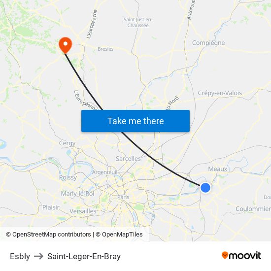 Esbly to Saint-Leger-En-Bray map
