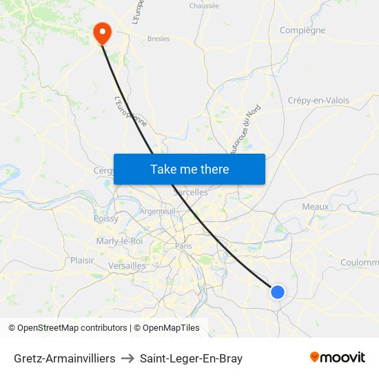Gretz-Armainvilliers to Saint-Leger-En-Bray map