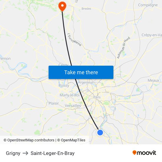 Grigny to Saint-Leger-En-Bray map