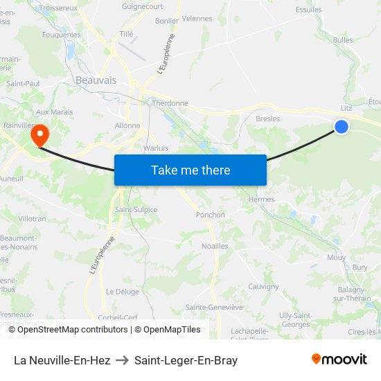 La Neuville-En-Hez to Saint-Leger-En-Bray map