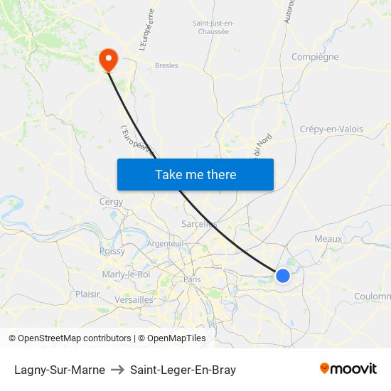 Lagny-Sur-Marne to Saint-Leger-En-Bray map