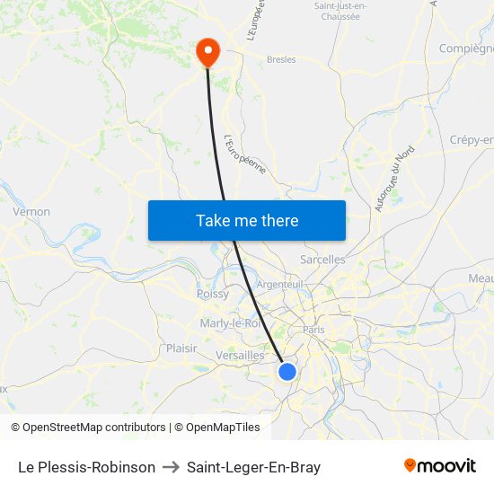 Le Plessis-Robinson to Saint-Leger-En-Bray map